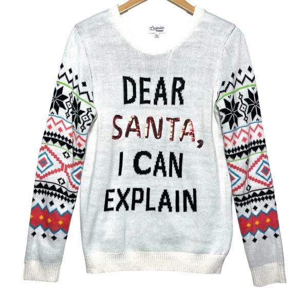 Ugly Christmas Sweater Sweaters - CHRISTMAS SWEATER Women’s Sequin Santa Fairisle Sleeved White Sweater